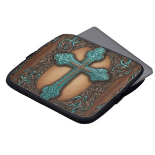 Capa Para Notebook couro castanho rústico cruz ocidental