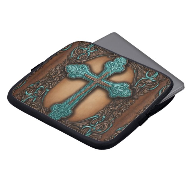 Capa Para Notebook couro castanho rústico cruz ocidental (Frente Topo)