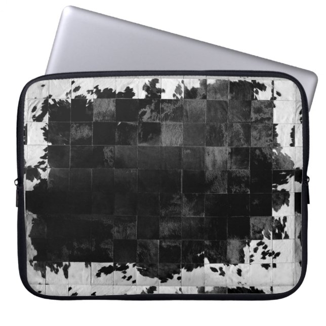 Capa Para Notebook Couro de Vaca Preto e Branco Country Western (Frente)