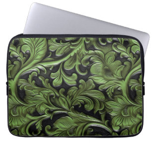 Capa Para Notebook Couro trabalhado verde rústico