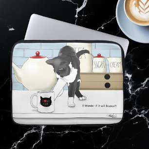 Capa Para Notebook Cozinha de Mata Branca de Gato Engraçado de Chá