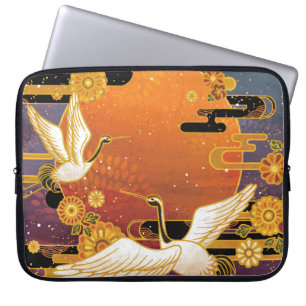 Capa Para Notebook Crane Bird Chrysanthemum Padrão Japonês