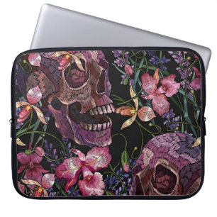 Capa Para Notebook Crânio bordado: Padrão Orquídeo Gótico