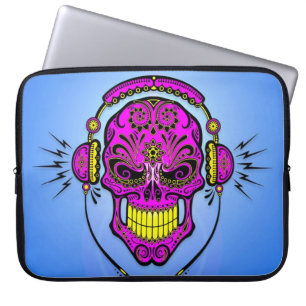 Capa Para Notebook Crânio do açúcar do DJ, roxo no azul