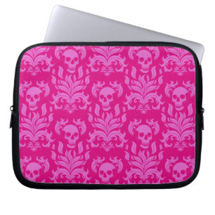 Capa Para Notebook Crânio Flame Damask em borblegum cor-de-rosa a ros