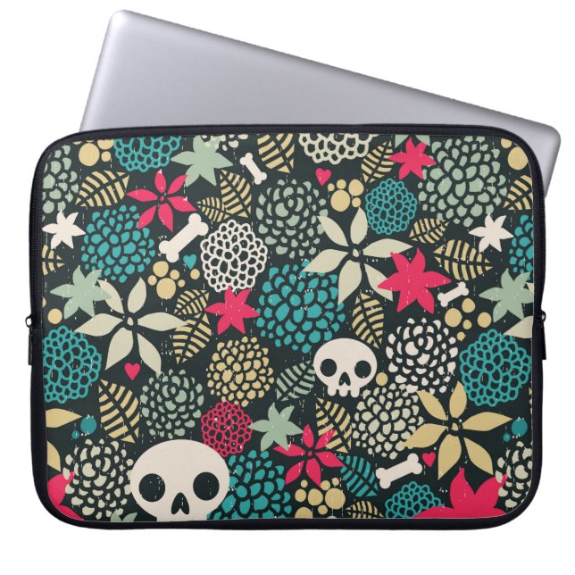 Capa Para Notebook Crânio nas flores (Frente)