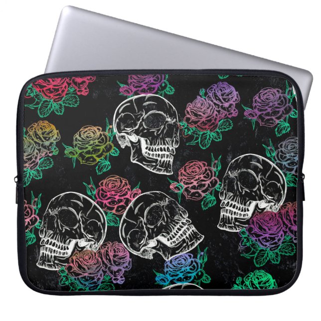Capa Para Notebook Crânios e Rosas escuros | Funky Glam Grunge (Frente)