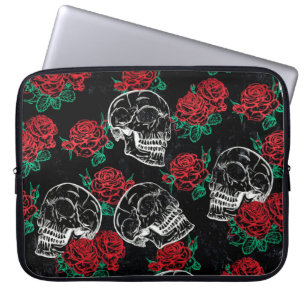 Capa Para Notebook Crânios e Rosas vermelhas Grelha Gótica Moderna