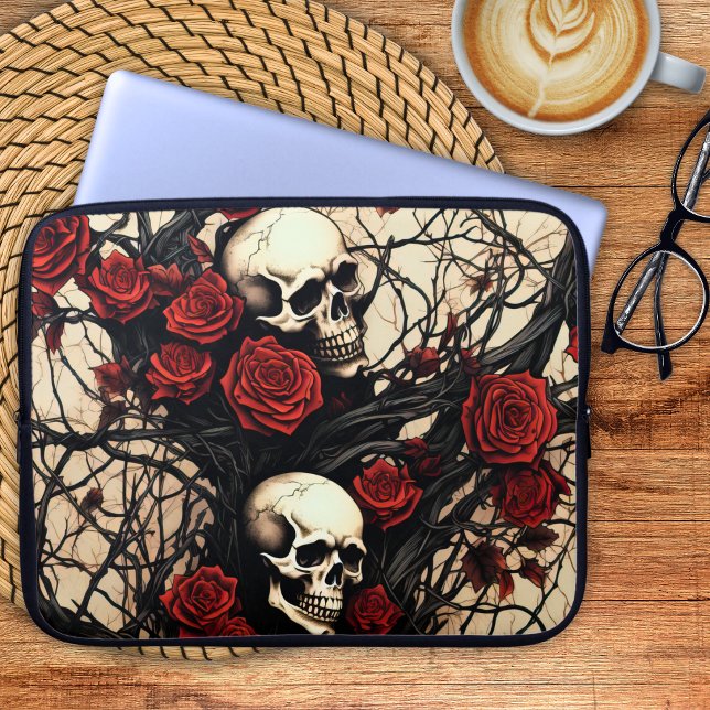 Capa Para Notebook Crânios Góticos e Rosas Vermelhas (Criador carregado)