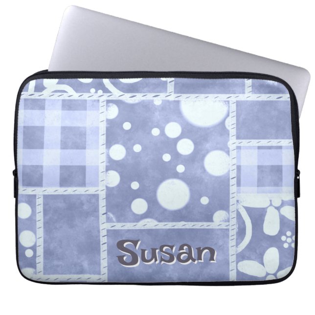 Capa Para Notebook Crazy Quilt Blue Gingham Floral Personalized  (Frente)