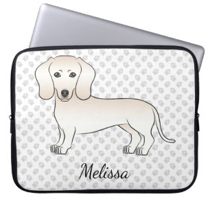 Capa Para Notebook Cream Smooth Coat Dachshund Cartoon Dog With Name