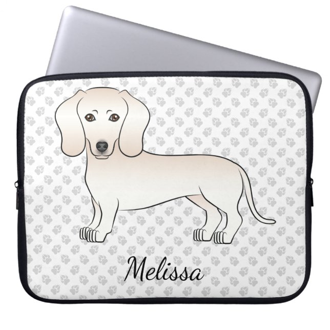 Capa Para Notebook Cream Smooth Coat Dachshund Cartoon Dog With Name (Frente)