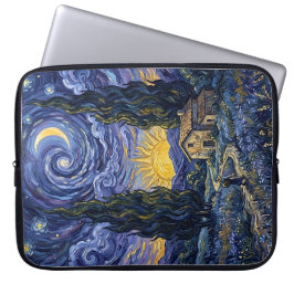 Capa Para Notebook Crepúsculo de Cipreste Estilo Van Gogh Lua da Meia