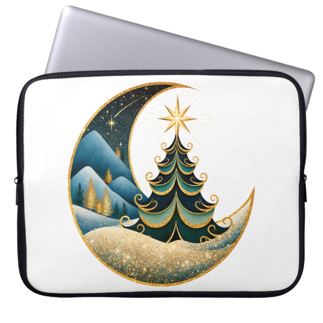 Capa Para Notebook Crescente Lua Dourada Natal Inverno Terra de Encan (Frente)