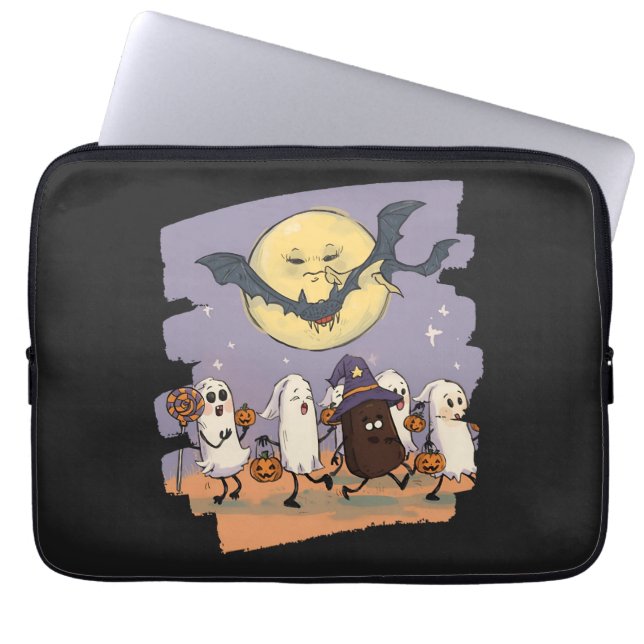 Capa Para Notebook Crianças Fantasmas Bonitas Trick ou Tratam Sob Lua (Frente)