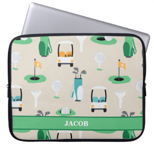 Capa Para Notebook Crianças Personalizadas Golfer Golfcart Golfing
