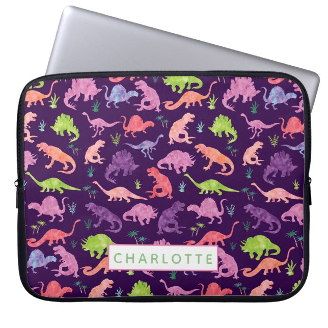 Capa Para Notebook Crianças Rosa Com Padrão De Dinossauro Personaliza (Frente)