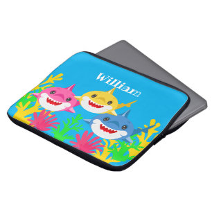 Capa Para Notebook Crianças Tubarão Amarelo e Aniversário Familiar