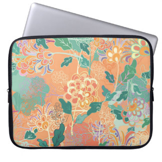Capa Para Notebook crisântemo chinês: padrão laranja floral.