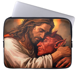 Capa Para Notebook Cristo Comforjando o Laptop de Lúcifer
