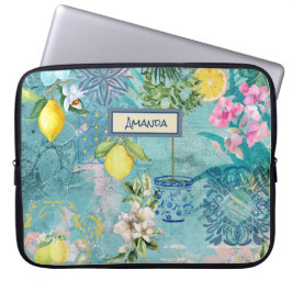 Capa Para Notebook Crochio-azul-turquesa-siciliana-citrinos florais