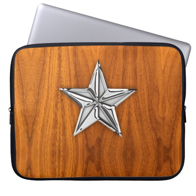 Capa Para Notebook Cromo Como Estrela Náutica em Decoração de Teak (Frente)