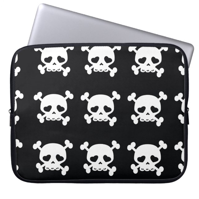 Capa Para Notebook Crossbones Crânio: Padrão Branco-Preto. (Frente)