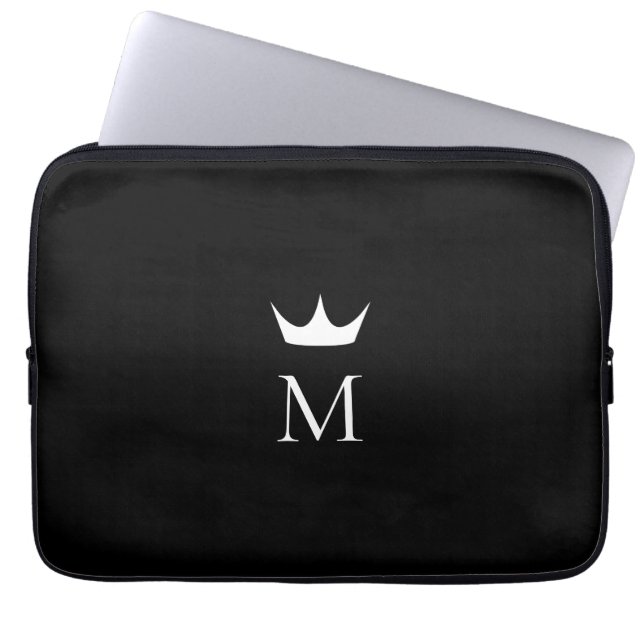 Capa Para Notebook Crown Elegant Monograma Preto e Branco (Frente)