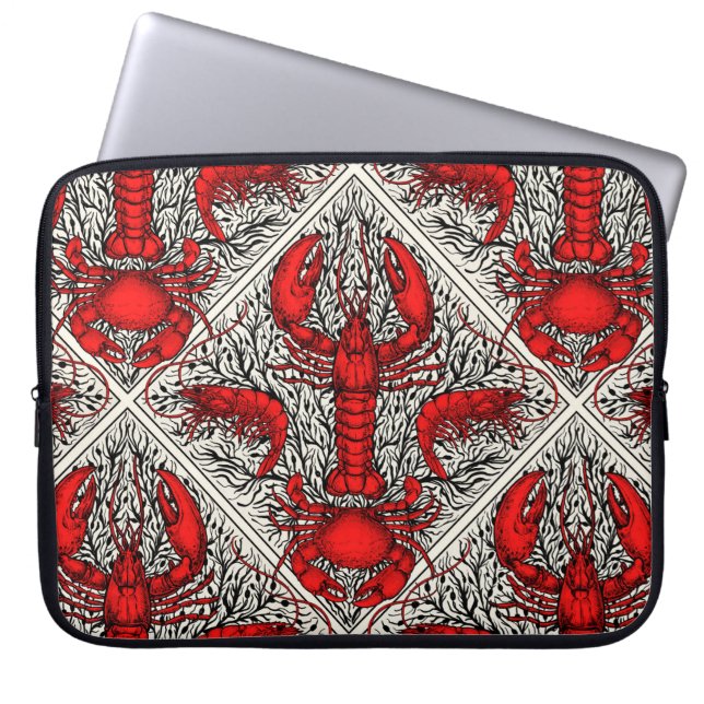 Capa Para Notebook Crustáceos a vermelho, preto e marfim (Frente)