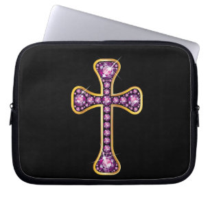 Capa Para Notebook Cruz Cristã com Pedras "Garnet"