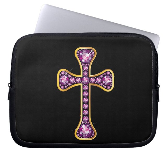 Capa Para Notebook Cruz Cristã com Pedras "Garnet" (Frente)