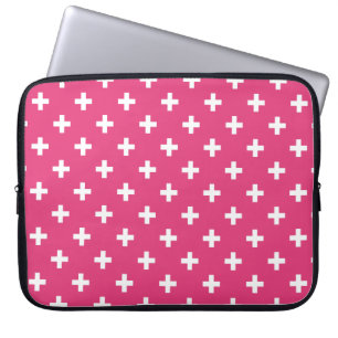 Capa Para Notebook Cruz de polca branca na Fúchsia