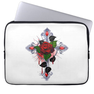 Capa Para Notebook Cruz de Prata com Rosa vermelha