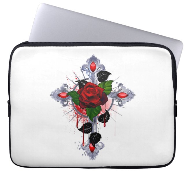 Capa Para Notebook Cruz de Prata com Rosa vermelha (Frente)