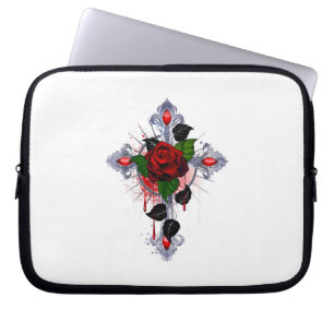 Capa Para Notebook Cruz de Prata com Rosa vermelha