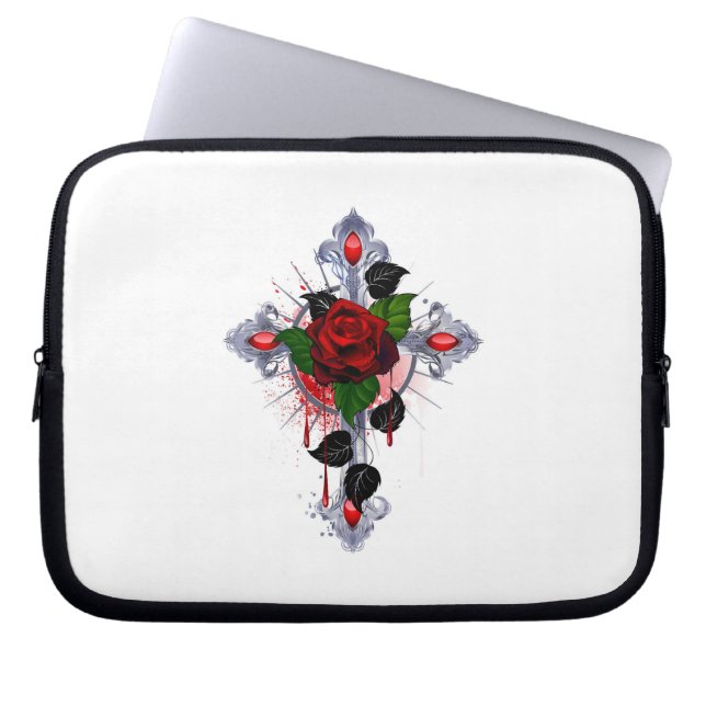 Capa Para Notebook Cruz de Prata com Rosa vermelha (Frente)
