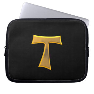 Capa Para Notebook Cruz de tau Franciscan do olhar 3-D dourado