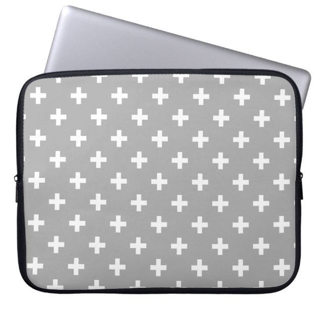 Capa Para Notebook Cruzes brancas de polca nas cinzas (Frente)