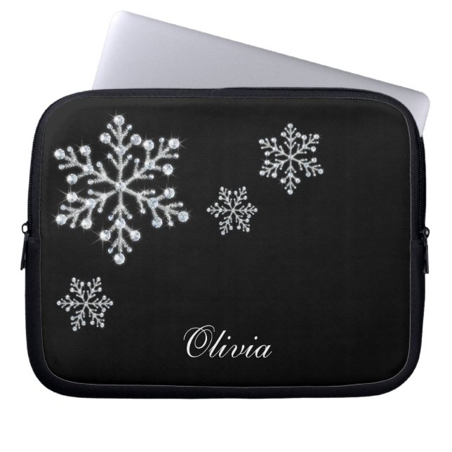 Capa Para Notebook Crystal Snowflakes Bolsa de laptop Negra (Frente)