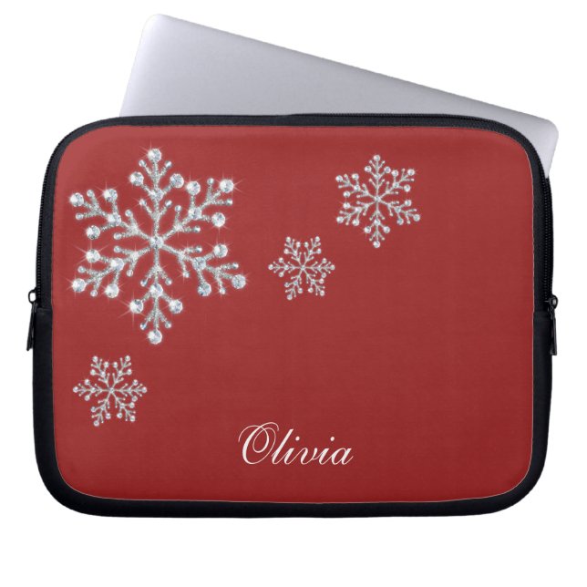 Capa Para Notebook Crystal Snowflakes Bolsa de laptop Vermelha (Frente)