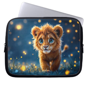 Capa Para Notebook Cubo de leão de olhos azuis encantado no brilho do