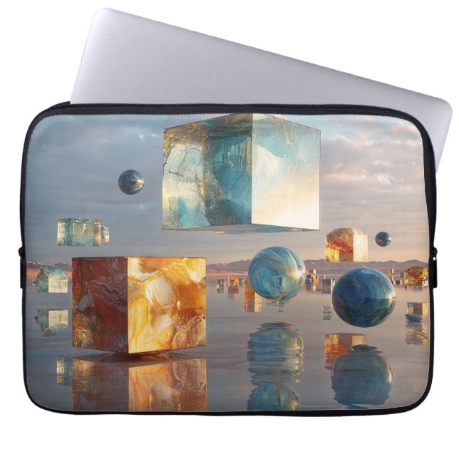 Capa Para Notebook Cubos e Esferas Flutuantes Surrealistas (Frente)