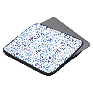 Capa Para Notebook Curvas de Aquarela Azul abstrato em Branco