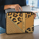 Capa Para Notebook Custom Name On Leather And Leopard Skin Pattern<br><div class="desc">Beautiful contemporary light, medium and dark brown colored leopard skin spots pattern, faux leather, and diverse geometric shapes, creating an eclectic abstract mosaic together. With room to customize or personalize with name, monogram or initials of your choice. Ornate, funky, modern and whimsical hipster design for the lover of artistic, hip,...</div>