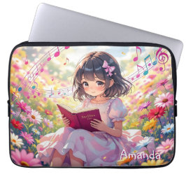 Capa Para Notebook Cute Anime Girl Reading a Book Personalized