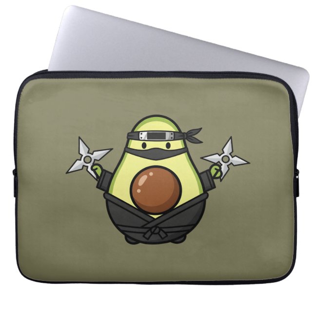 Capa Para Notebook Cute Avocado Ninja Shuriken Warrior Illustration (Frente)