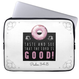 Capa Para Notebook Cute Bible Verse Psalm 34:8 with Pink Doughnut