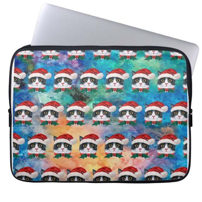 Capa Para Notebook Cute Black and White Christmas Cat Faces Pattern (Frente)