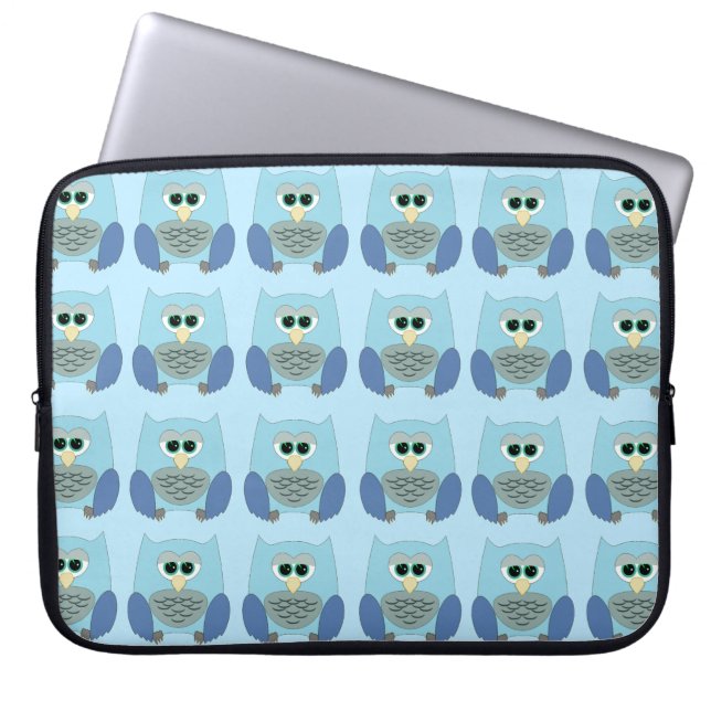 Capa Para Notebook Cute Blue Owls Pattern (Frente)