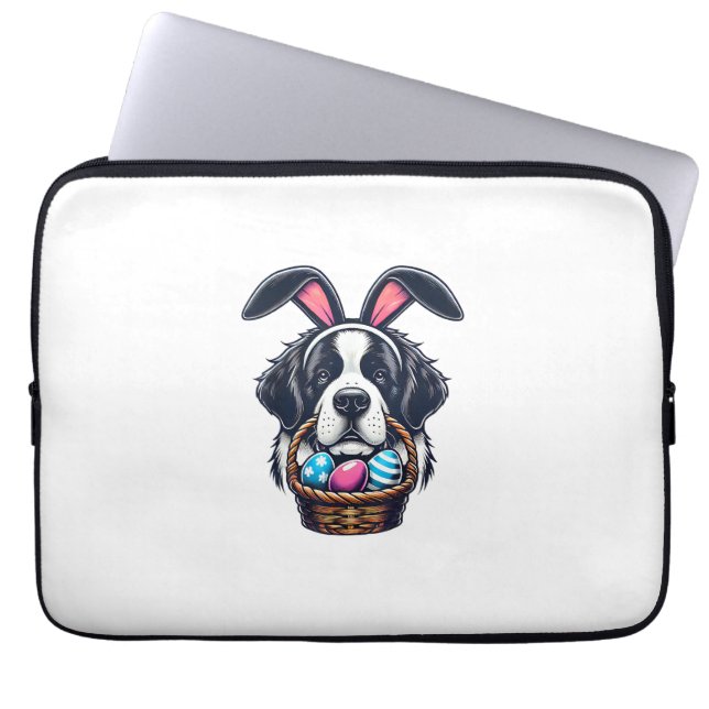 Capa Para Notebook Cute Bunny Ear Saint Bernard Dog Easter Egg Owner  (Frente)